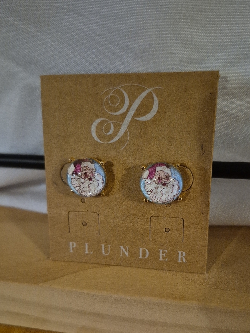 Plunder Santa Face Hoop Earrings - Pink & Light Blue with Gold Accents